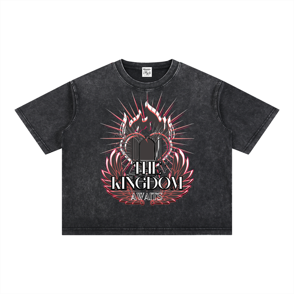 The Kingdom Awaits Boxy Tee - Washed Black